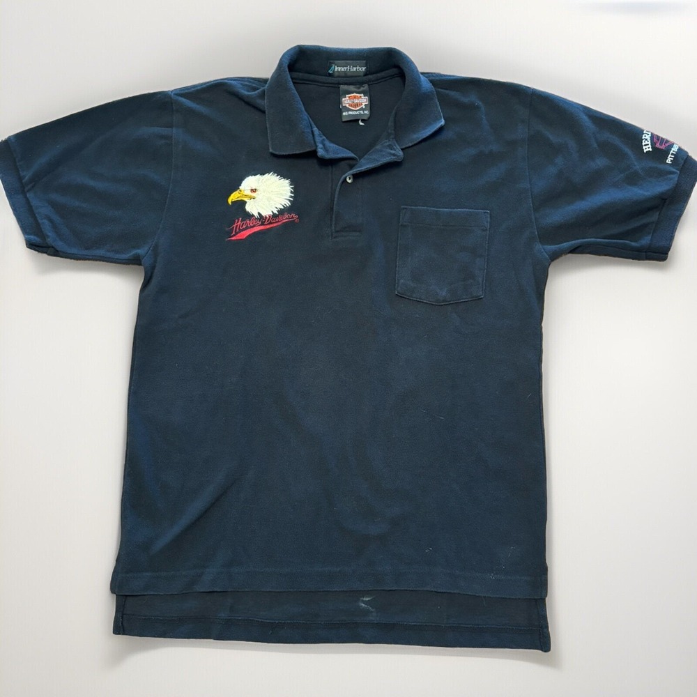 Harley Davidson Short Sleeve Polo Shirt Men's Medium Heritage Pittsburgh PA VTG